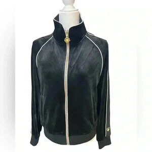 Moose Knuckles x Jennifer Meyer Black Velour Track Bomber Jacket size XS